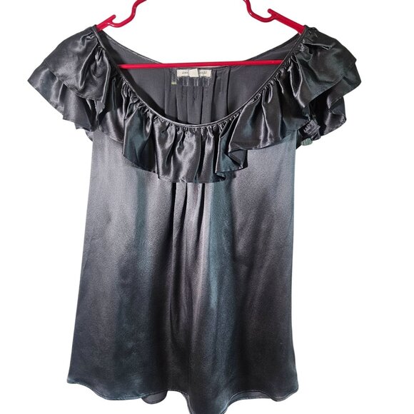 7 For All Mankind Woman Silk off shoulder Top Small Ruffle Date Night Minimalist - Picture 1 of 10